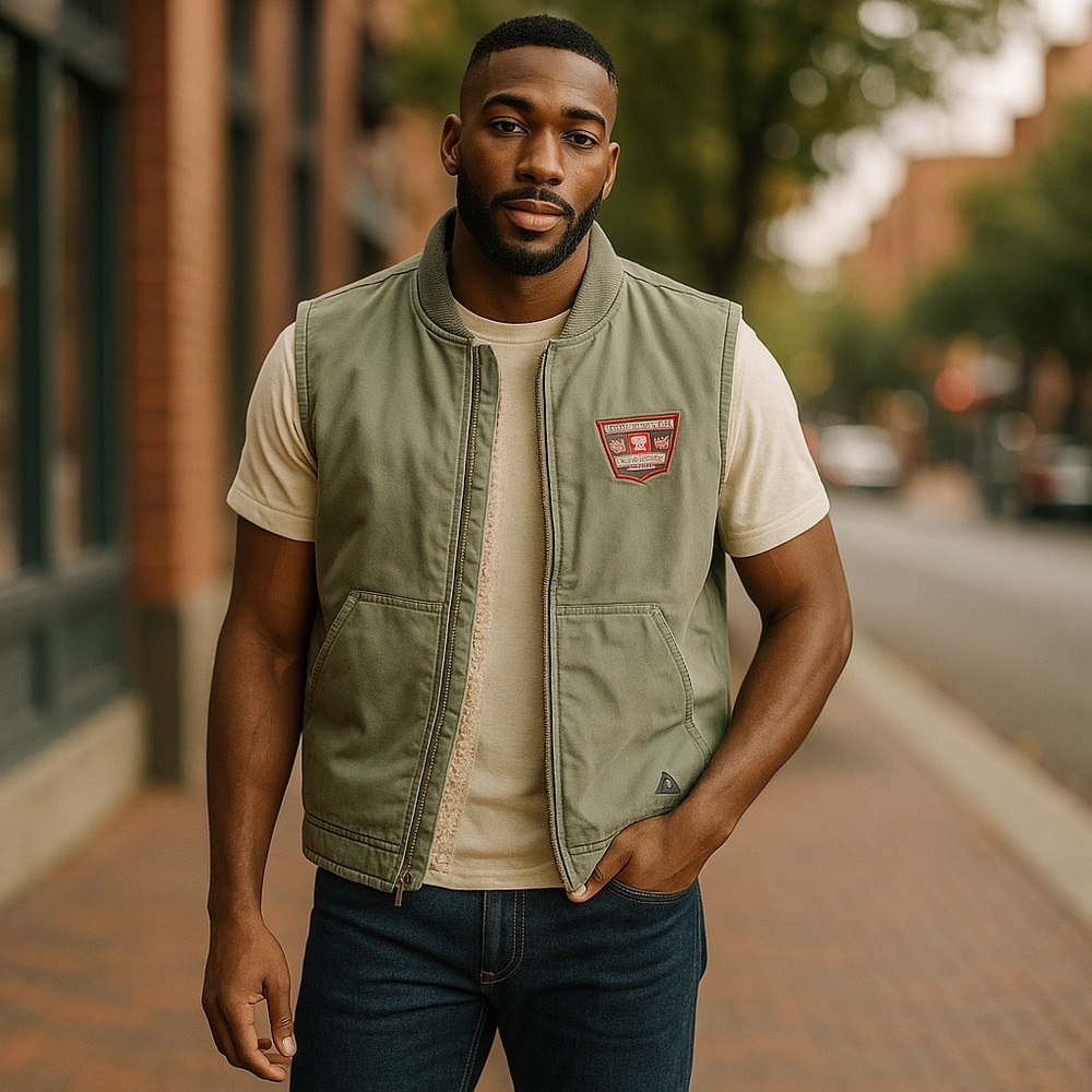 Men's Green Vest with Sherpa Lining